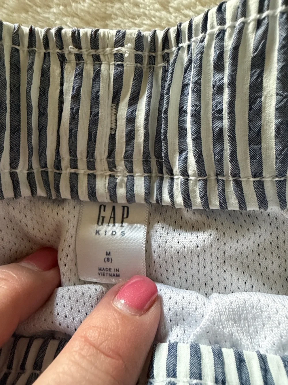 GAP Blue and White Striped Kids Swim Trunks